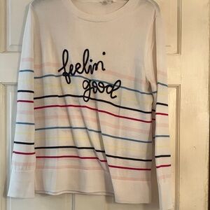 Time and Tru Women's White Multicolor Striped Sweater